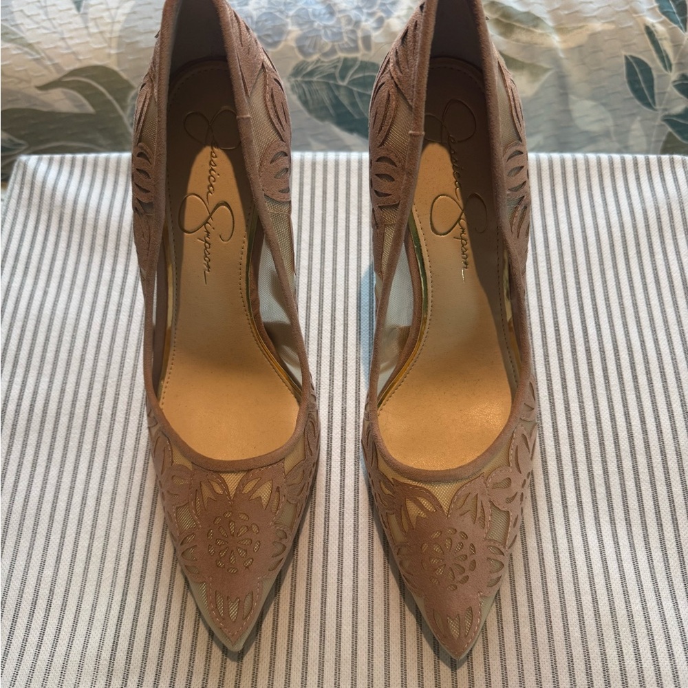 Jessica Simpson Taupe Cutout Pointed Toe Pumps